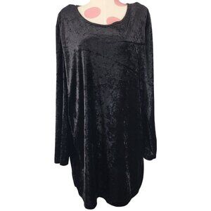 Women's Vintage Village Fair Black Crushed Velvet Tunic Shirt Dress Plus Size 22